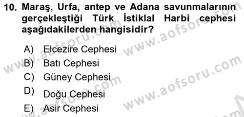 Atatürk İlkeleri Ve İnkılap Tarihi 1 Dersi 2025 - 2026 Yılı Yaz Okulu Sınav Soruları 10. Soru