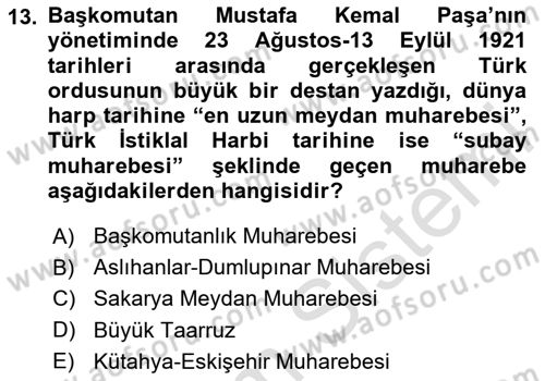 Atatürk İlkeleri Ve İnkılap Tarihi 1 Dersi 2025 - 2026 Yılı Yaz Okulu Sınav Soruları 13. Soru