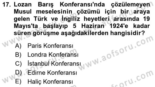 Atatürk İlkeleri Ve İnkılap Tarihi 1 Dersi 2025 - 2026 Yılı Yaz Okulu Sınav Soruları 17. Soru