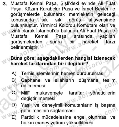 Atatürk İlkeleri Ve İnkılap Tarihi 1 Dersi 2025 - 2026 Yılı Yaz Okulu Sınav Soruları 3. Soru