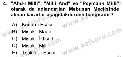 Atatürk İlkeleri Ve İnkılap Tarihi 1 Dersi 2025 - 2026 Yılı Yaz Okulu Sınav Soruları 4. Soru