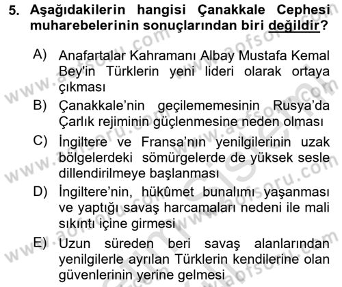Atatürk İlkeleri Ve İnkılap Tarihi 1 Dersi 2025 - 2026 Yılı Yaz Okulu Sınav Soruları 5. Soru