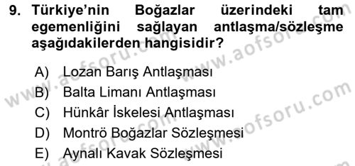 Atatürk İlkeleri Ve İnkılap Tarihi 1 Dersi 2025 - 2026 Yılı Yaz Okulu Sınav Soruları 9. Soru