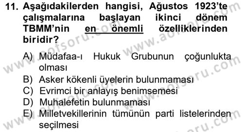 Atatürk İlkeleri Ve İnkılap Tarihi 2 Dersi 2012 - 2013 Yılı (Vize) Ara Sınav Soruları 11. Soru