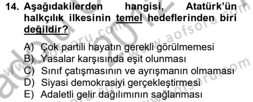 Atatürk İlkeleri Ve İnkılap Tarihi 2 Dersi 2012 - 2013 Yılı (Vize) Ara Sınav Soruları 14. Soru