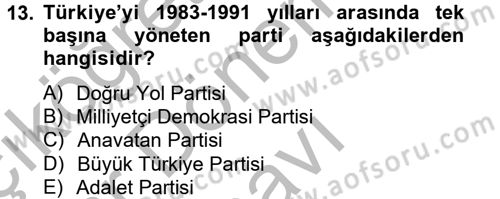 Atatürk İlkeleri Ve İnkılap Tarihi 2 Dersi 2012 - 2013 Yılı (Final) Dönem Sonu Sınavı 13. Soru