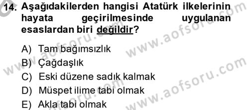 Atatürk İlkeleri Ve İnkılap Tarihi 2 Dersi 2013 - 2014 Yılı (Vize) Ara Sınav Soruları 14. Soru
