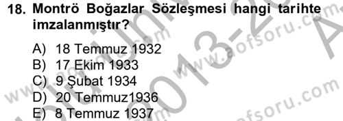 Atatürk İlkeleri Ve İnkılap Tarihi 2 Dersi 2013 - 2014 Yılı (Vize) Ara Sınav Soruları 18. Soru