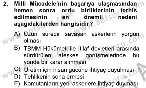 Atatürk İlkeleri Ve İnkılap Tarihi 2 Dersi 2013 - 2014 Yılı (Vize) Ara Sınav Soruları 2. Soru