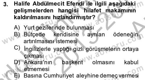 Atatürk İlkeleri Ve İnkılap Tarihi 2 Dersi 2013 - 2014 Yılı (Vize) Ara Sınav Soruları 3. Soru