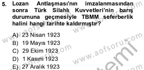 Atatürk İlkeleri Ve İnkılap Tarihi 2 Dersi 2013 - 2014 Yılı (Vize) Ara Sınav Soruları 5. Soru
