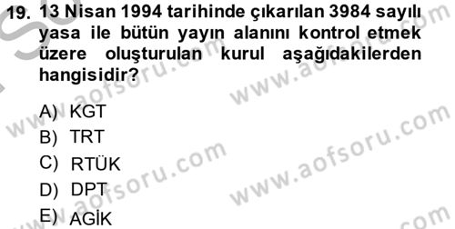 Atatürk İlkeleri Ve İnkılap Tarihi 2 Dersi 2013 - 2014 Yılı (Final) Dönem Sonu Sınav Soruları 19. Soru