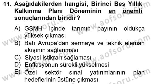 Atatürk İlkeleri Ve İnkılap Tarihi 2 Dersi 2013 - 2014 Yılı Tek Ders Sınav Soruları 11. Soru