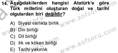 Atatürk İlkeleri Ve İnkılap Tarihi 2 Dersi 2014 - 2015 Yılı (Vize) Ara Sınav Soruları 14. Soru