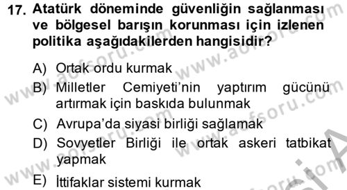 Atatürk İlkeleri Ve İnkılap Tarihi 2 Dersi 2014 - 2015 Yılı (Vize) Ara Sınav Soruları 17. Soru