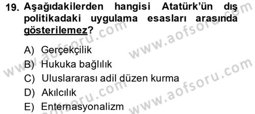 Atatürk İlkeleri Ve İnkılap Tarihi 2 Dersi 2014 - 2015 Yılı (Vize) Ara Sınav Soruları 19. Soru