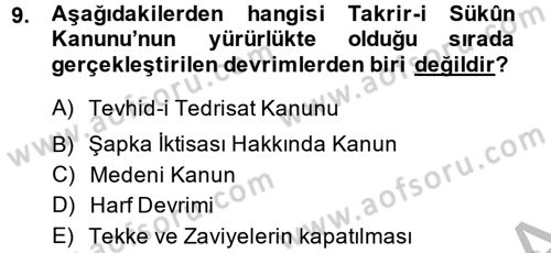 Atatürk İlkeleri Ve İnkılap Tarihi 2 Dersi 2014 - 2015 Yılı (Vize) Ara Sınav Soruları 9. Soru