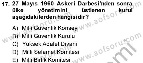 Atatürk İlkeleri Ve İnkılap Tarihi 2 Dersi 2014 - 2015 Yılı (Final) Dönem Sonu Sınav Soruları 17. Soru