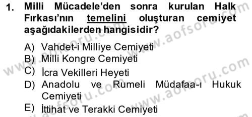 Atatürk İlkeleri Ve İnkılap Tarihi 2 Dersi 2014 - 2015 Yılı Tek Ders Sınav Soruları 1. Soru