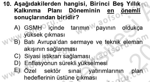 Atatürk İlkeleri Ve İnkılap Tarihi 2 Dersi 2014 - 2015 Yılı Tek Ders Sınav Soruları 10. Soru