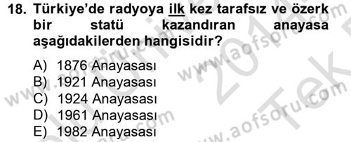 Atatürk İlkeleri Ve İnkılap Tarihi 2 Dersi 2014 - 2015 Yılı Tek Ders Sınav Soruları 18. Soru