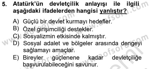 Atatürk İlkeleri Ve İnkılap Tarihi 2 Dersi 2014 - 2015 Yılı Tek Ders Sınav Soruları 5. Soru