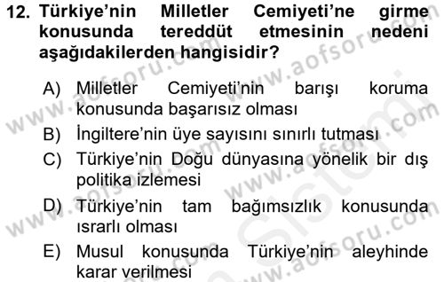 Atatürk İlkeleri Ve İnkılap Tarihi 2 Dersi 2015 - 2016 Yılı (Vize) Ara Sınav Soruları 12. Soru