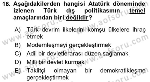 Atatürk İlkeleri Ve İnkılap Tarihi 2 Dersi 2015 - 2016 Yılı (Vize) Ara Sınav Soruları 16. Soru