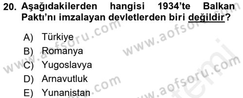 Atatürk İlkeleri Ve İnkılap Tarihi 2 Dersi 2015 - 2016 Yılı (Vize) Ara Sınav Soruları 20. Soru