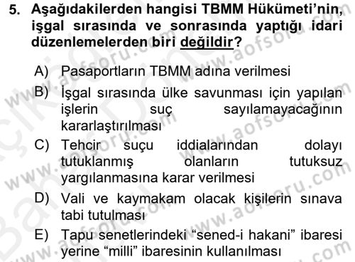 Atatürk İlkeleri Ve İnkılap Tarihi 2 Dersi 2015 - 2016 Yılı (Vize) Ara Sınav Soruları 5. Soru