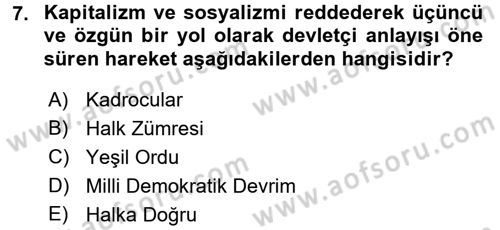 Atatürk İlkeleri Ve İnkılap Tarihi 2 Dersi 2015 - 2016 Yılı (Vize) Ara Sınav Soruları 7. Soru