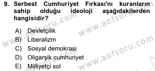Atatürk İlkeleri Ve İnkılap Tarihi 2 Dersi 2015 - 2016 Yılı (Vize) Ara Sınav Soruları 9. Soru