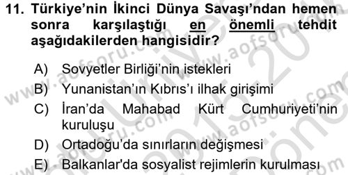 Atatürk İlkeleri Ve İnkılap Tarihi 2 Dersi 2015 - 2016 Yılı (Final) Dönem Sonu Sınavı 11. Soru