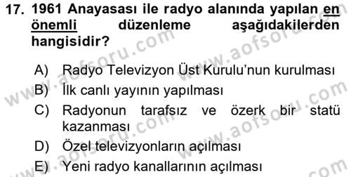 Atatürk İlkeleri Ve İnkılap Tarihi 2 Dersi 2015 - 2016 Yılı (Final) Dönem Sonu Sınavı 17. Soru