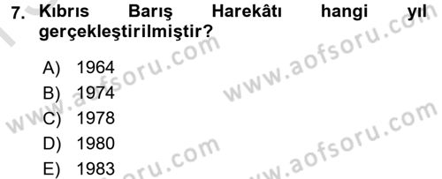 Atatürk İlkeleri Ve İnkılap Tarihi 2 Dersi 2015 - 2016 Yılı (Final) Dönem Sonu Sınav Soruları 7. Soru