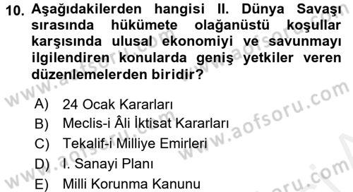 Atatürk İlkeleri Ve İnkılap Tarihi 2 Dersi 2015 - 2016 Yılı Tek Ders Sınav Soruları 10. Soru