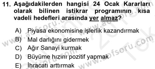 Atatürk İlkeleri Ve İnkılap Tarihi 2 Dersi 2015 - 2016 Yılı Tek Ders Sınav Soruları 11. Soru