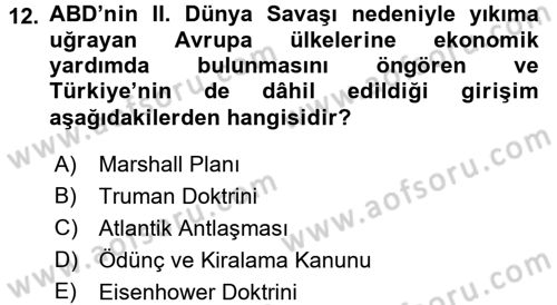 Atatürk İlkeleri Ve İnkılap Tarihi 2 Dersi 2015 - 2016 Yılı Tek Ders Sınav Soruları 12. Soru