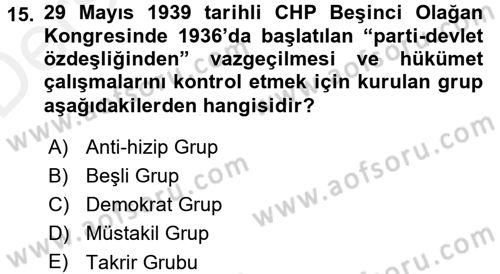Atatürk İlkeleri Ve İnkılap Tarihi 2 Dersi 2015 - 2016 Yılı Tek Ders Sınav Soruları 15. Soru