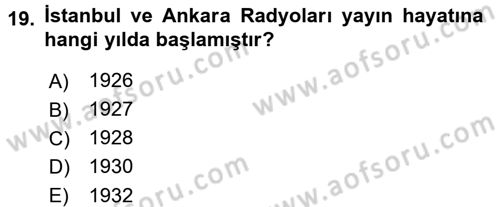 Atatürk İlkeleri Ve İnkılap Tarihi 2 Dersi 2015 - 2016 Yılı Tek Ders Sınav Soruları 19. Soru