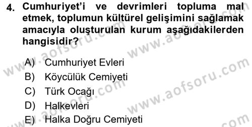 Atatürk İlkeleri Ve İnkılap Tarihi 2 Dersi 2015 - 2016 Yılı Tek Ders Sınav Soruları 4. Soru