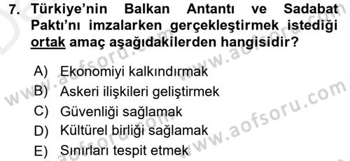 Atatürk İlkeleri Ve İnkılap Tarihi 2 Dersi 2015 - 2016 Yılı Tek Ders Sınav Soruları 7. Soru