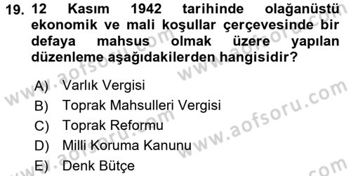 Atatürk İlkeleri Ve İnkılap Tarihi 2 Dersi 2016 - 2017 Yılı 3 Ders Sınav Soruları 19. Soru