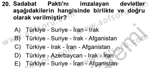 Atatürk İlkeleri Ve İnkılap Tarihi 2 Dersi 2016 - 2017 Yılı 3 Ders Sınav Soruları 20. Soru