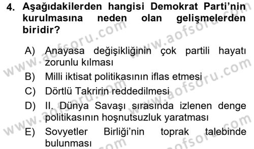 Atatürk İlkeleri Ve İnkılap Tarihi 2 Dersi 2016 - 2017 Yılı 3 Ders Sınav Soruları 4. Soru