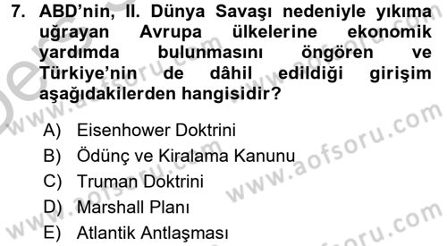 Atatürk İlkeleri Ve İnkılap Tarihi 2 Dersi 2016 - 2017 Yılı 3 Ders Sınav Soruları 7. Soru
