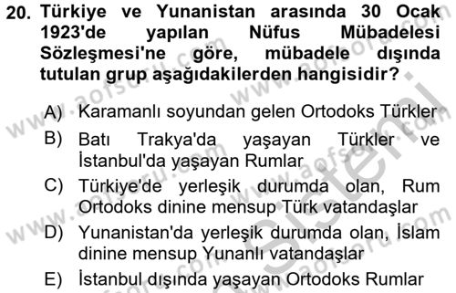Atatürk İlkeleri Ve İnkılap Tarihi 2 Dersi 2016 - 2017 Yılı (Vize) Ara Sınavı 20. Soru