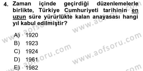 Atatürk İlkeleri Ve İnkılap Tarihi 2 Dersi 2016 - 2017 Yılı (Vize) Ara Sınav Soruları 4. Soru