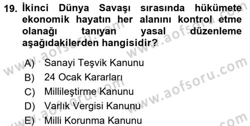 Atatürk İlkeleri Ve İnkılap Tarihi 2 Dersi 2016 - 2017 Yılı (Final) Dönem Sonu Sınav Soruları 19. Soru