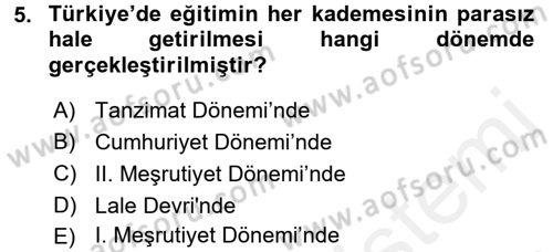 Atatürk İlkeleri Ve İnkılap Tarihi 2 Dersi 2017 - 2018 Yılı (Vize) Ara Sınav Soruları 5. Soru